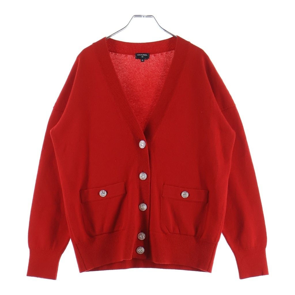 Chanel Cashmere Knit Cardigan Coco Bijou Button Red 36