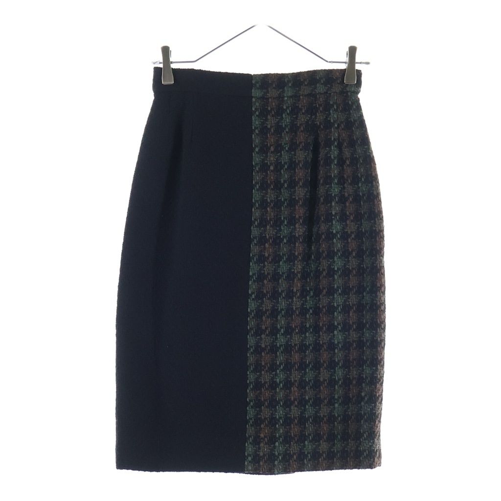 Chanel Coco Button Wool Tweed Set Vintage Tight Skirt 38 Black Green Brown