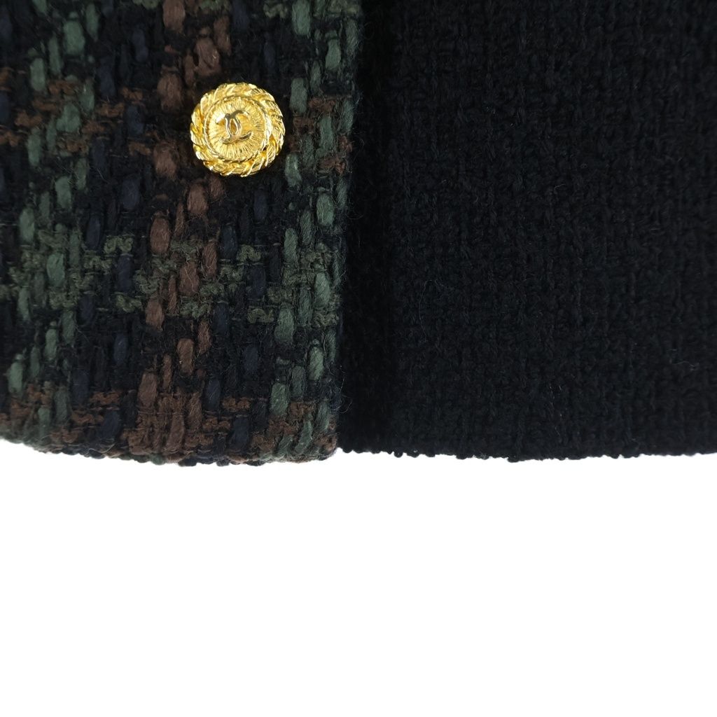 Chanel Coco Button Wool Tweed Set Vintage Tight Skirt 38 Black Green Brown — view 5