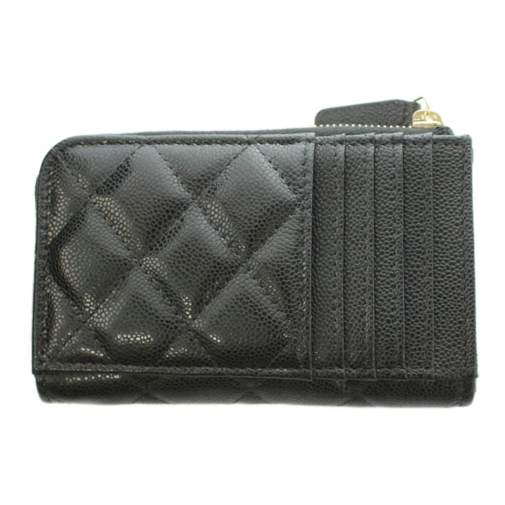 Chanel Classic Zip Card Case CC Logo Shiny Grained Calfskin Cavius Quilted — view 3