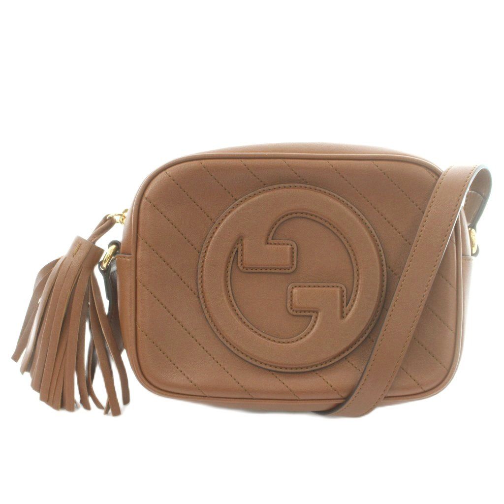 Gucci Blanc Shoulder Bag Leather GG Logo Interlocking One Color Tassel Brown BB