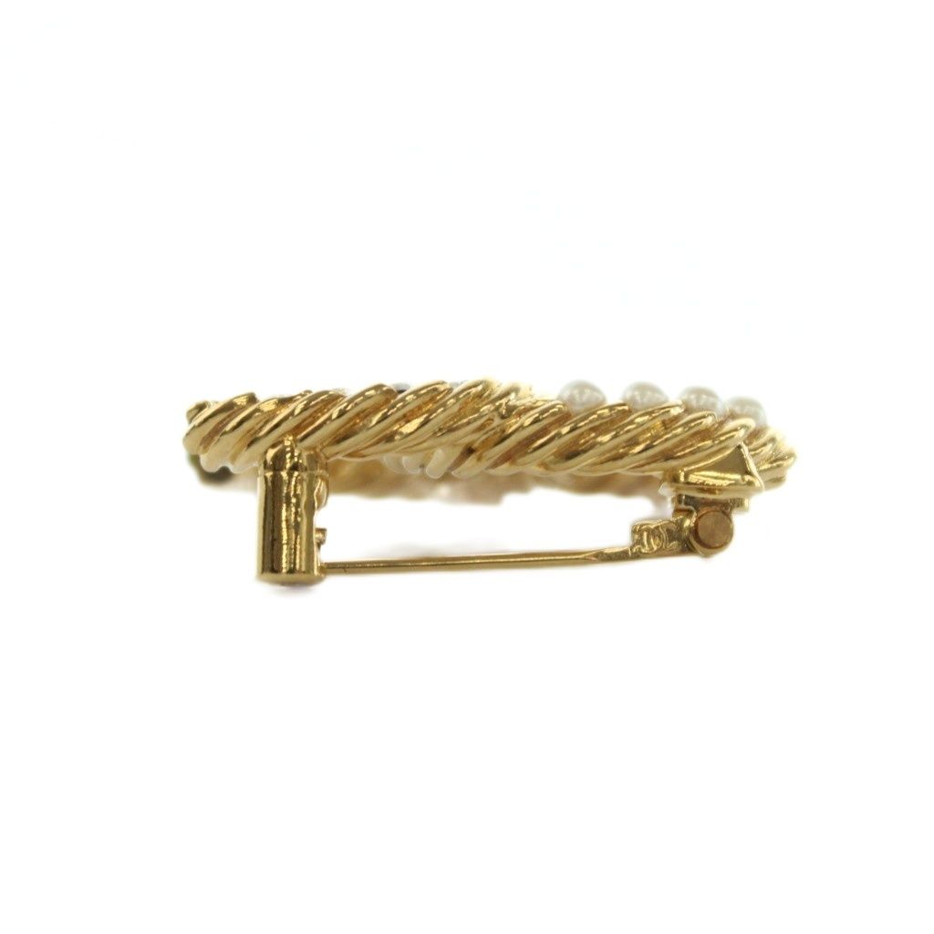 Chanel CC Logo Faux Pearl Rhinestone Brooch Pin Badge Gold Color BB — view 3