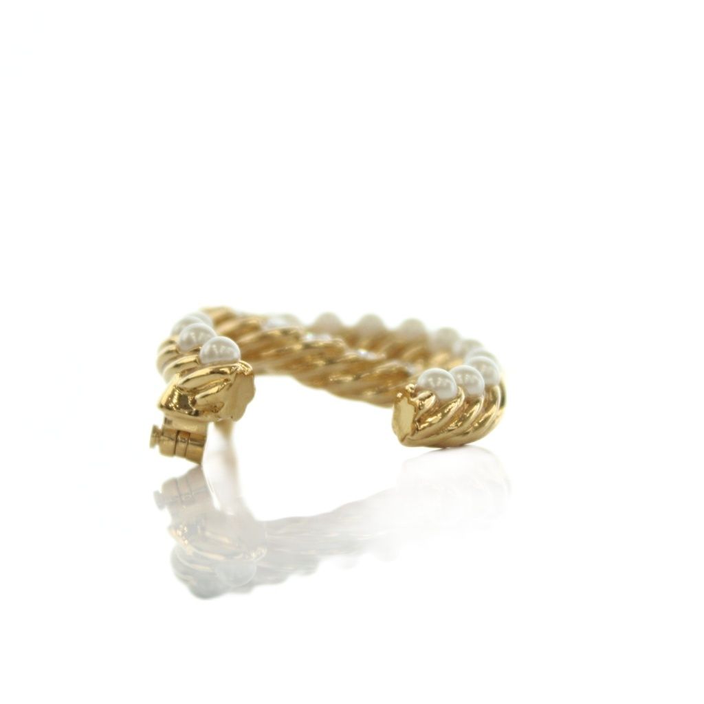 Chanel CC Logo Faux Pearl Rhinestone Brooch Pin Badge Gold Color BB — view 5