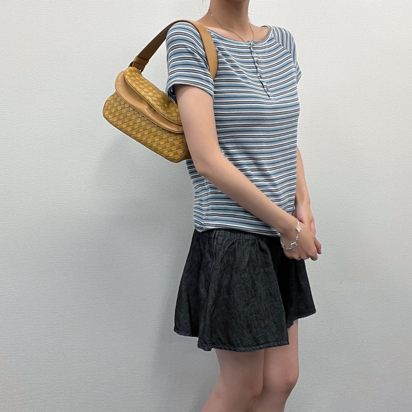 Bottega Veneta Intrecciato Flap Shoulder Bag Leather Yellow Camel Vintage