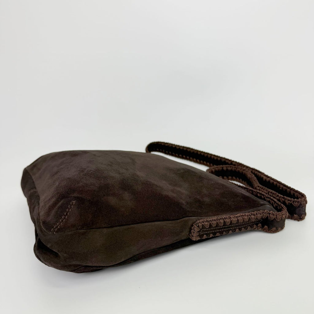 Bottega Veneta Intrecciato Trim Shoulder Bag Suede Dark Brown Vintage — view 7