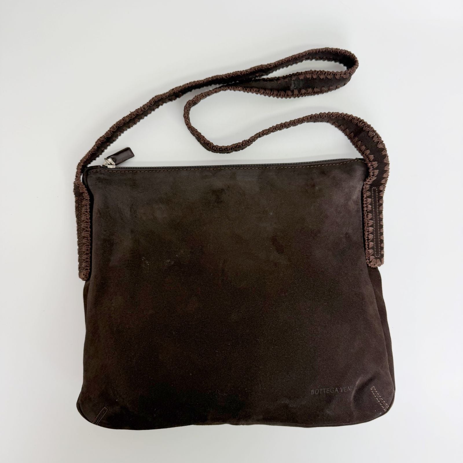 Bottega Veneta Intrecciato Trim Shoulder Bag Suede Dark Brown Vintage — view 4