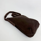 Bottega Veneta Intrecciato Trim Shoulder Bag Suede Dark Brown Vintage — view 6