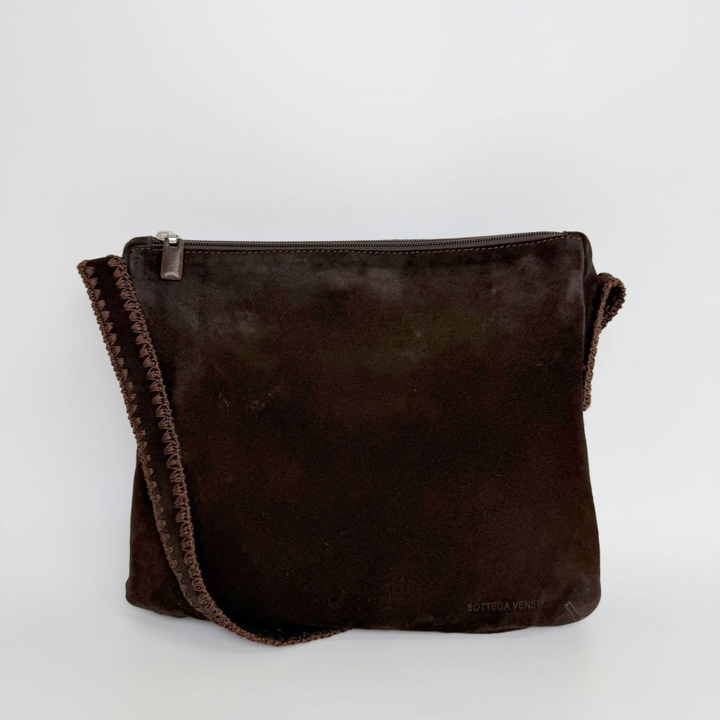 Bottega Veneta Intrecciato Trim Shoulder Bag Suede Dark Brown Vintage — view 3
