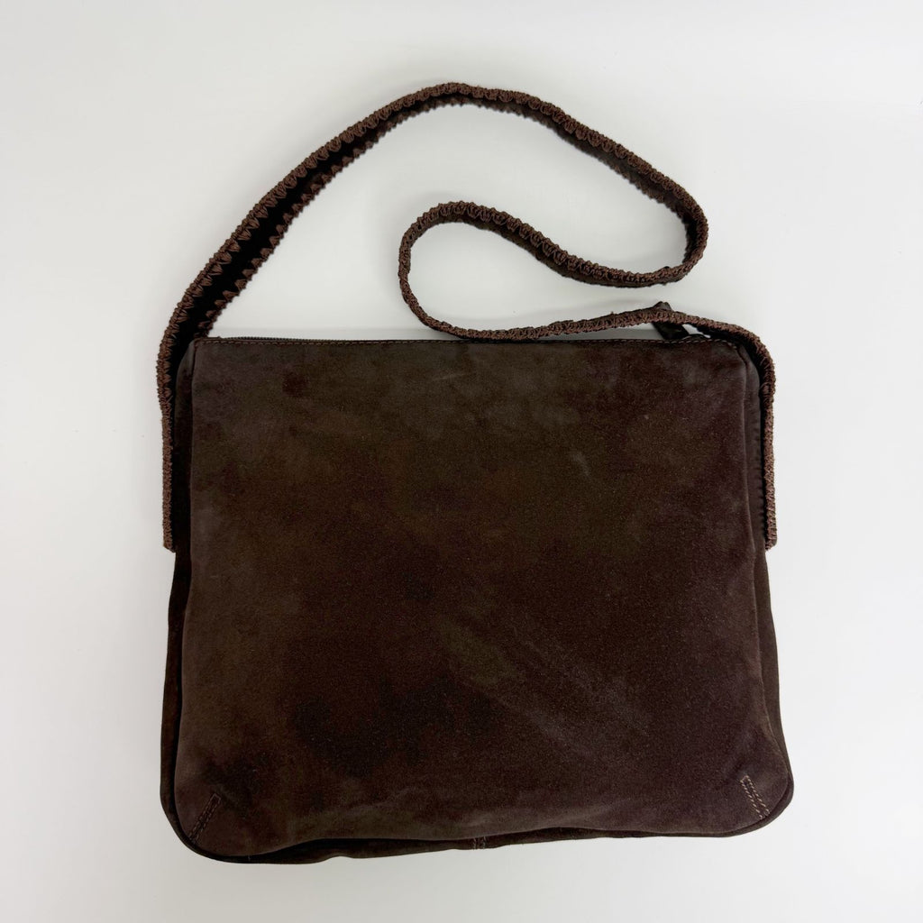 Bottega Veneta Intrecciato Trim Shoulder Bag Suede Dark Brown Vintage — view 5