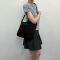 Bottega Veneta Intrecciato Trim Shoulder Bag Suede Dark Brown Vintage