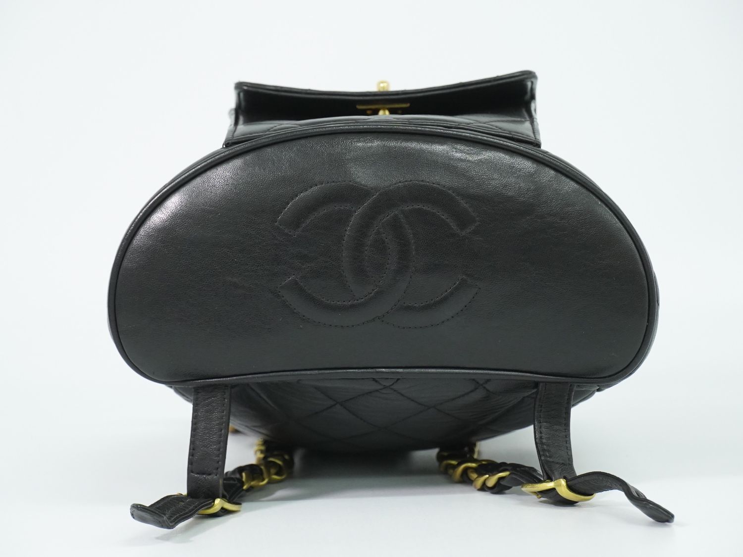 Chanel CC Logo Quilted Backpack Lambskin Leather Black — view 3