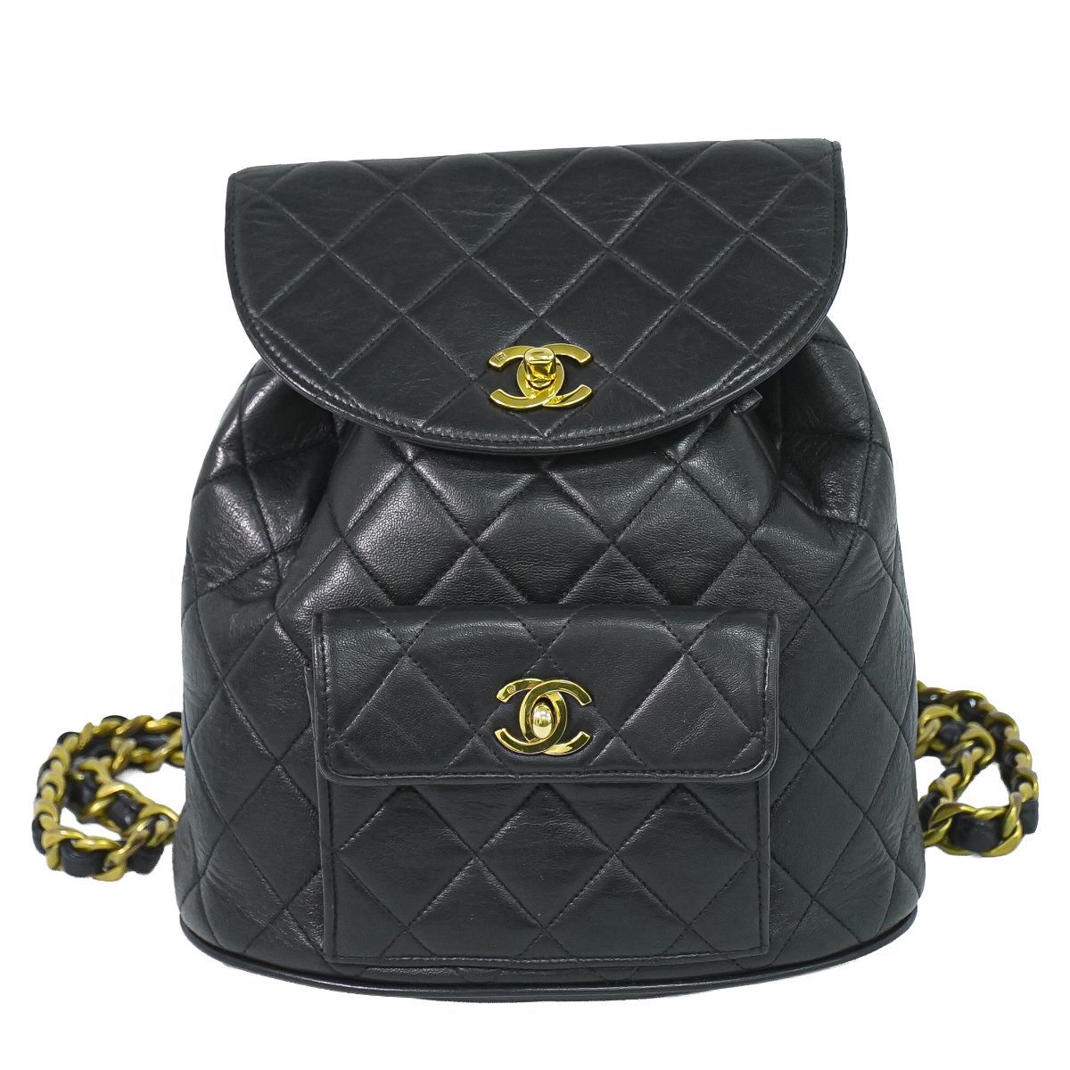 Chanel CC Logo Quilted Backpack Lambskin Leather Black
