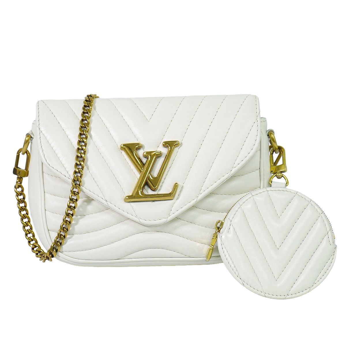 Louis Vuitton LV New Wave Multi Pochette Leather Chain Shoulder Bag White