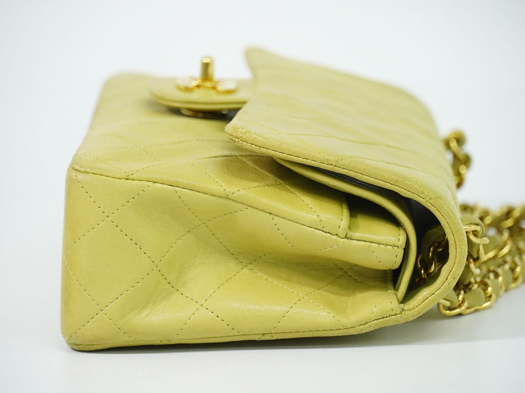 Chanel CC Logo Quilted 23 Double Flap Chain Shoulder Bag Lambskin Leather Green — view 4