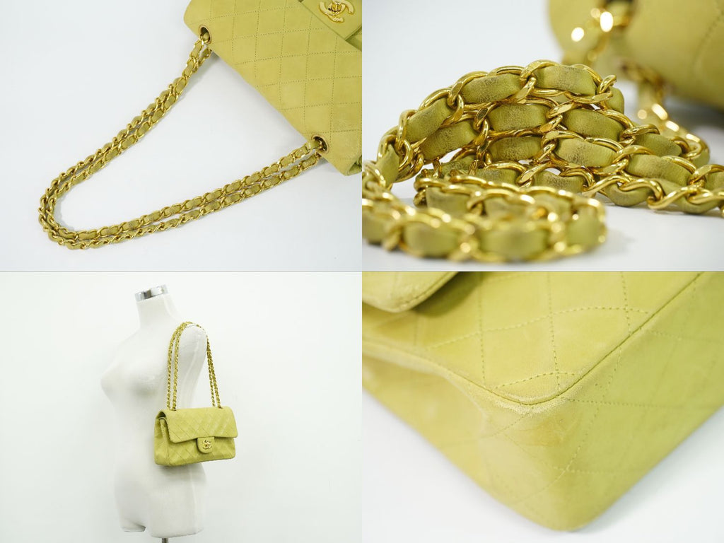 Chanel CC Logo Quilted 23 Double Flap Chain Shoulder Bag Lambskin Leather Green — view 6