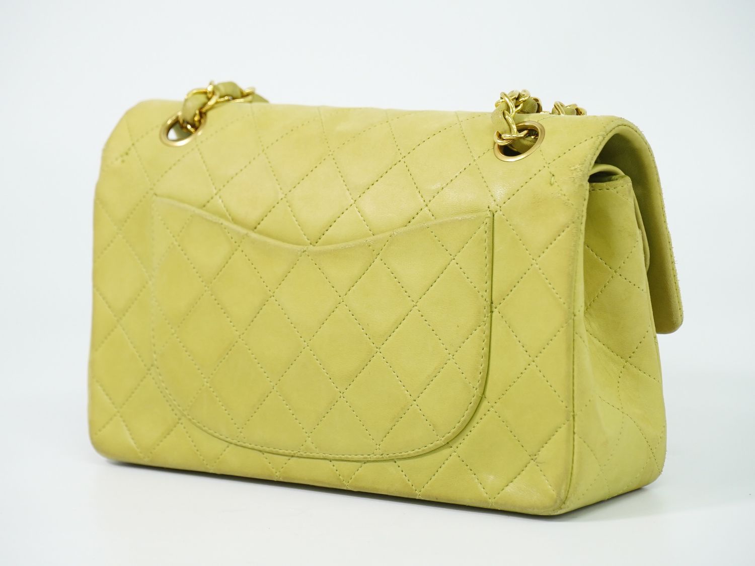 Chanel CC Logo Quilted 23 Double Flap Chain Shoulder Bag Lambskin Leather Green — view 2