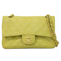 Chanel CC Logo Quilted 23 Double Flap Chain Shoulder Bag Lambskin Leather Green