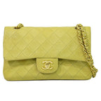 Chanel CC Logo Quilted 23 Double Flap Chain Shoulder Bag Lambskin Leather Green