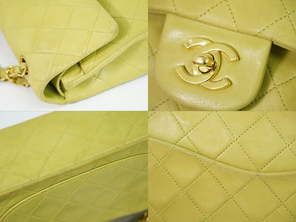 Chanel CC Logo Quilted 23 Double Flap Chain Shoulder Bag Lambskin Leather Green — view 7