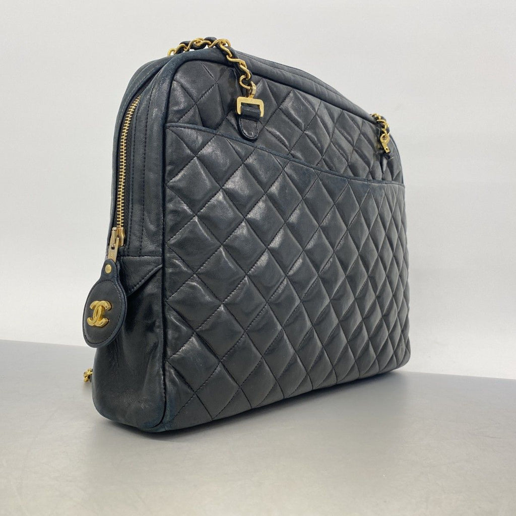 Chanel Shoulder Bag Quilted Lambskin Black Gold — view 2