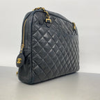 Chanel Shoulder Bag Quilted Lambskin Black Gold — view 2