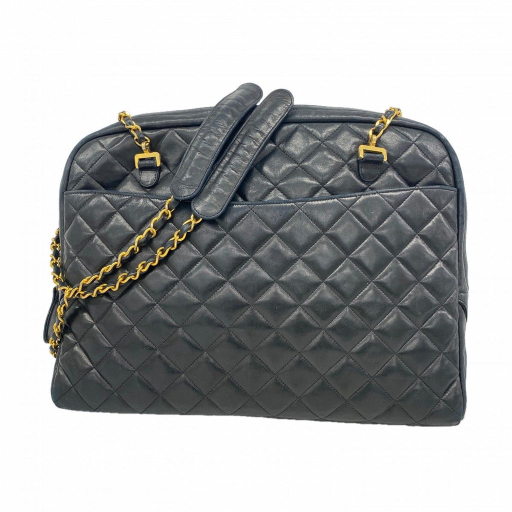 Chanel Shoulder Bag Quilted Lambskin Black Gold