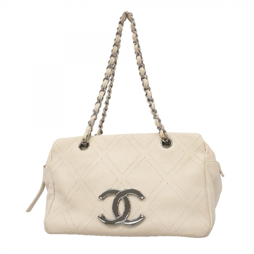 Chanel Shoulder Bag Leather Ivory Silver