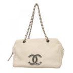 Chanel Shoulder Bag Leather Ivory Silver