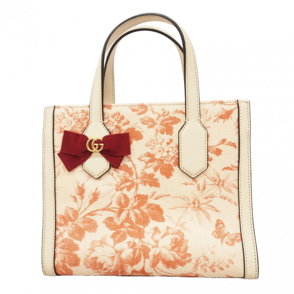 Gucci Handbag GG Ribbon Canvas Ivory Red Gold