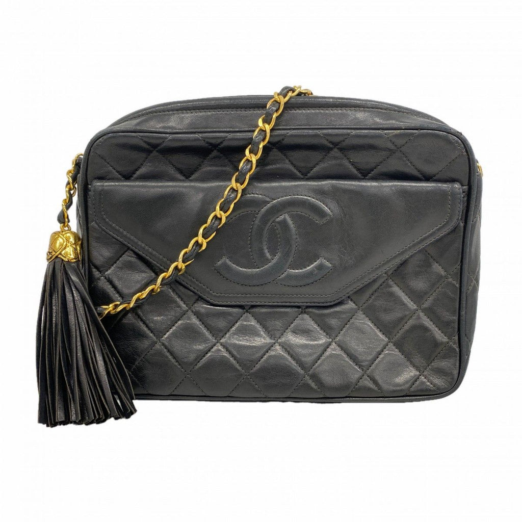 Chanel Shoulder Bag Quilted Lambskin Black Gold