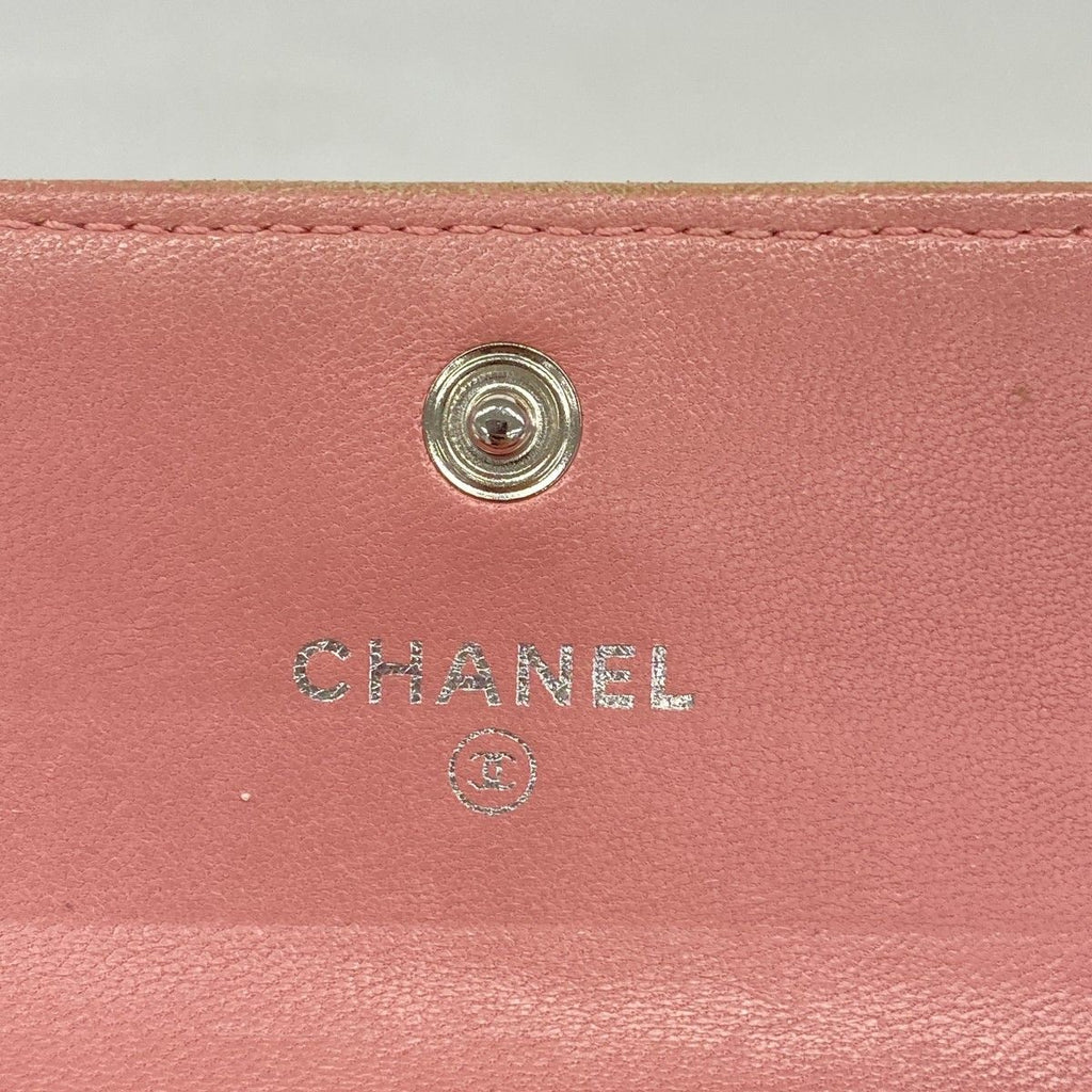 Chanel Card Case Camellia Lambskin Pink Silver — view 4