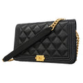 Chanel Shoulder Wallet Boy Caviar Leather Black Gold