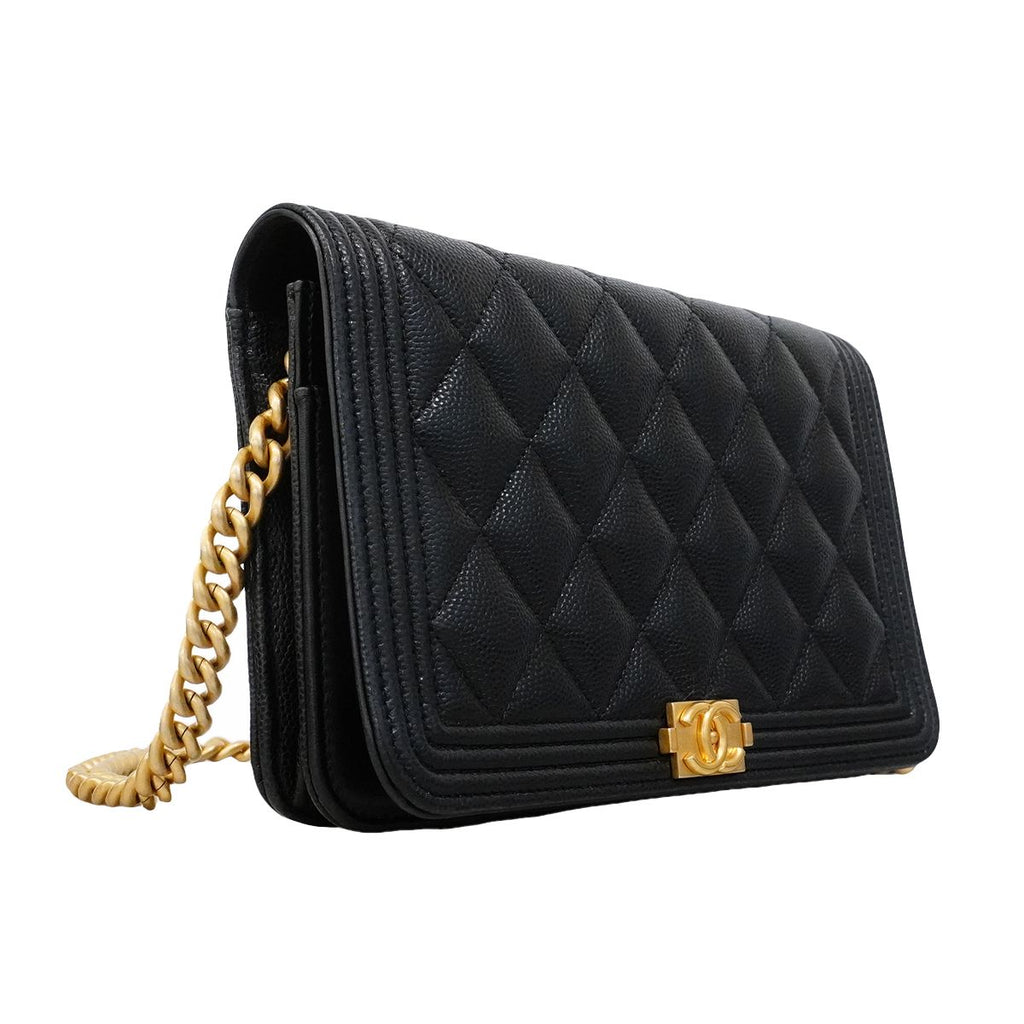 Chanel Shoulder Wallet Boy Caviar Leather Black Gold — view 2