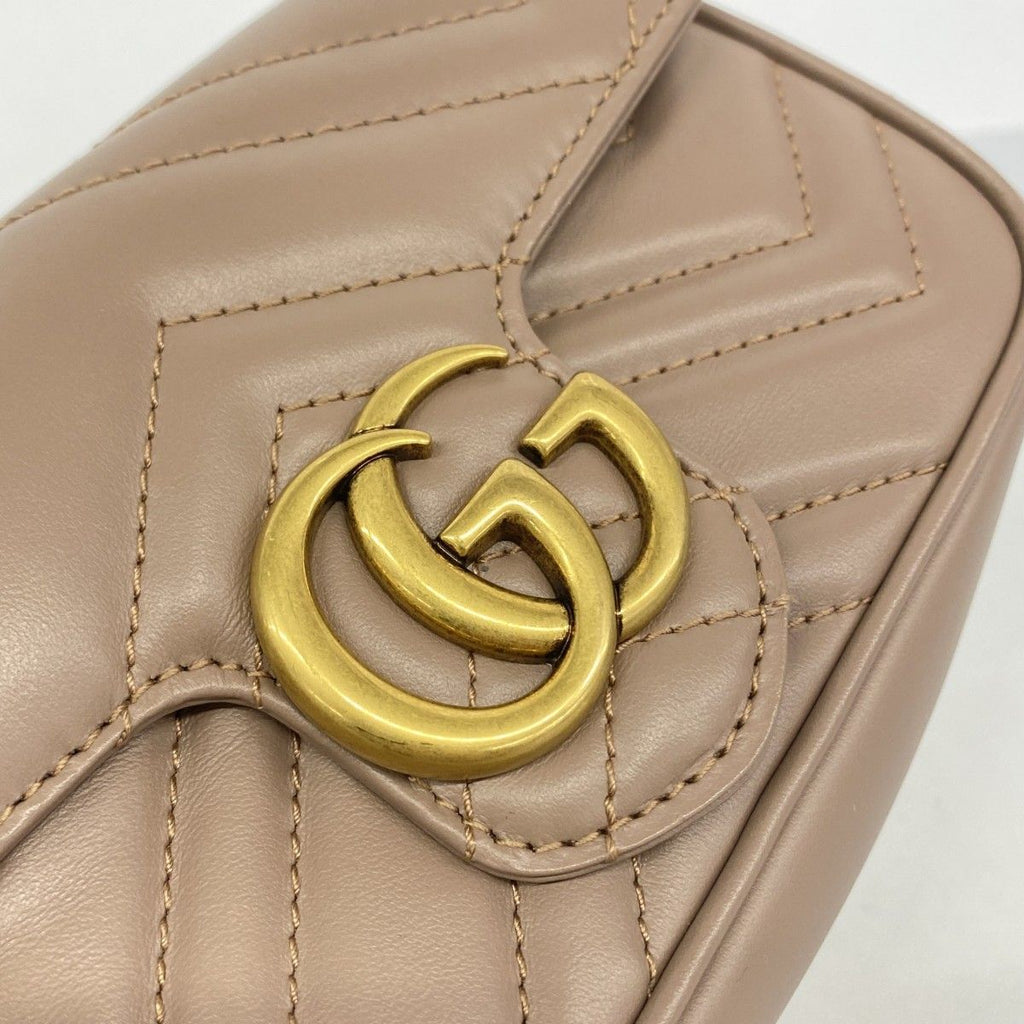 Gucci Shoulder Bag GG Marmont Leather Brown Gold — view 7
