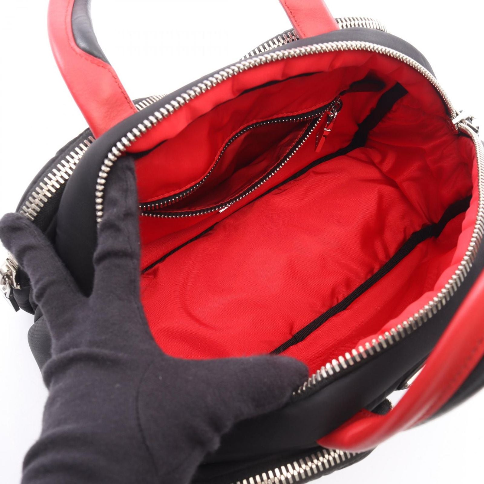 Prada Handbag Triangle Logo 2-Way Black Nylon Leather — view 3