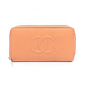 Chanel Round Wallet CC Logo Coral Orange Caviar Leather CC