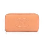 Chanel Round Wallet CC Logo Coral Orange Caviar Leather CC