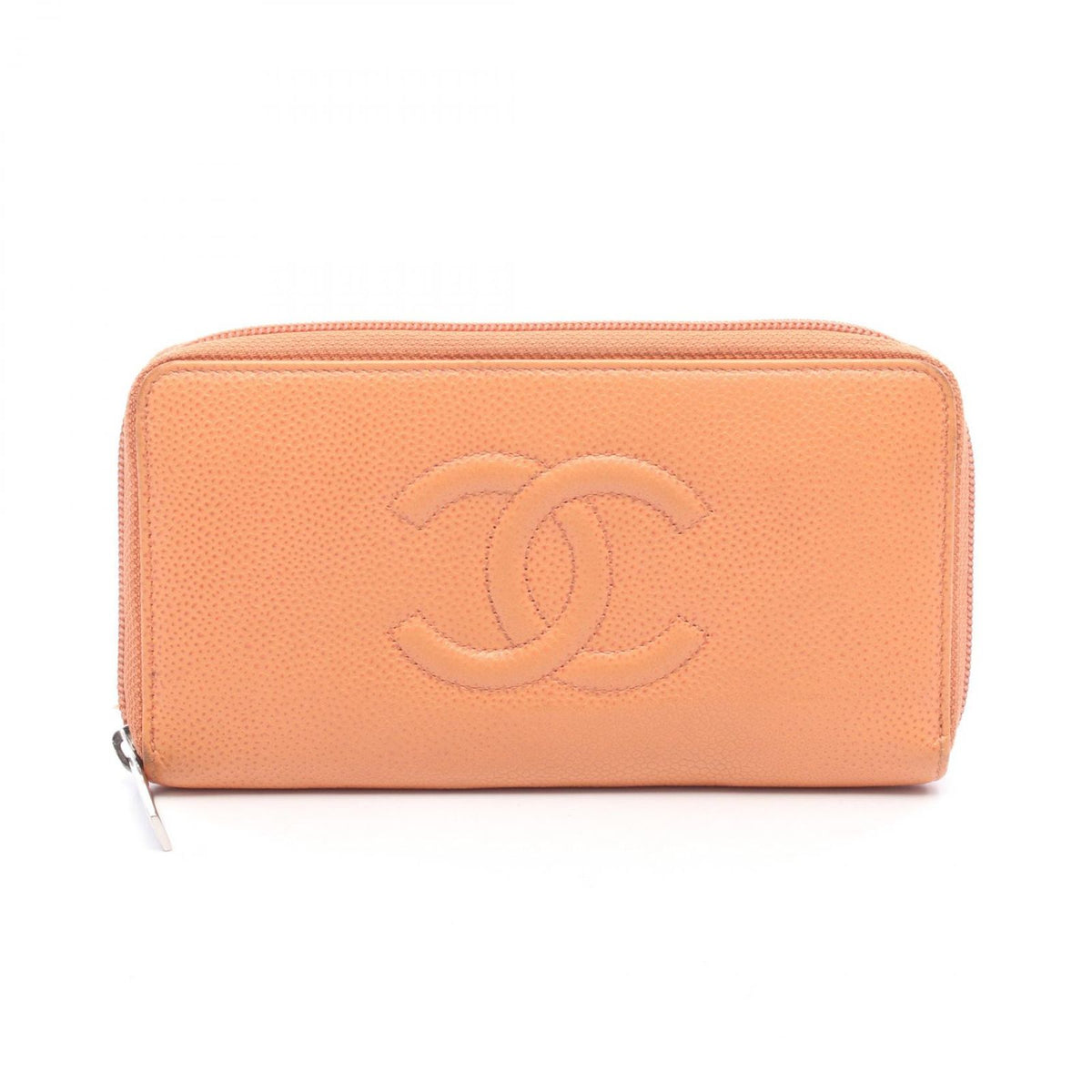 Chanel Round Wallet CC Logo Coral Orange Caviar Leather CC