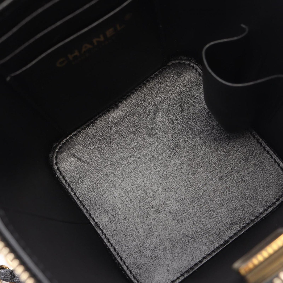 Chanel Shoulder Bag Quilted Vanity Black Caviar Leather Chain — view 6