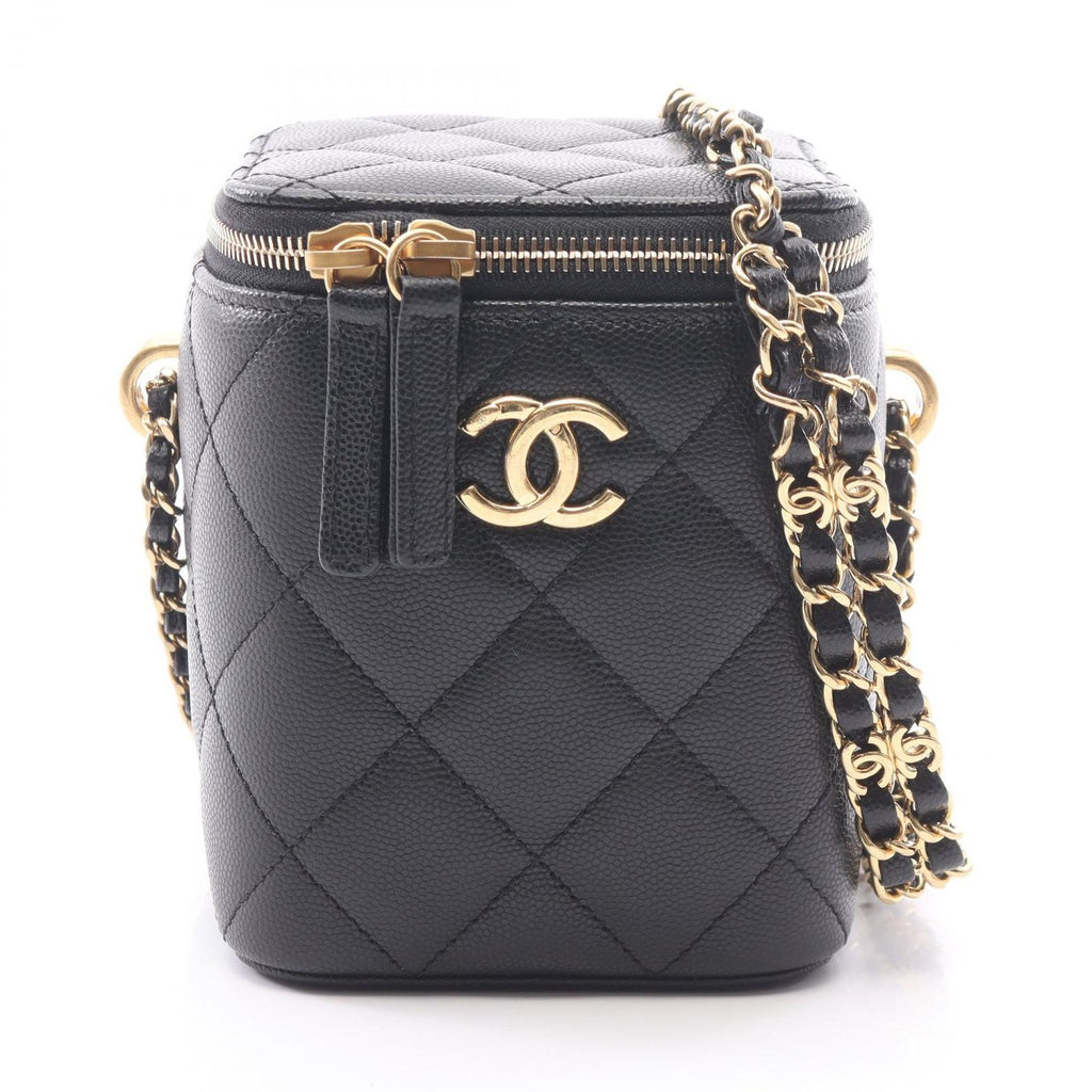Chanel Shoulder Bag Quilted Vanity Black Caviar Leather Chain