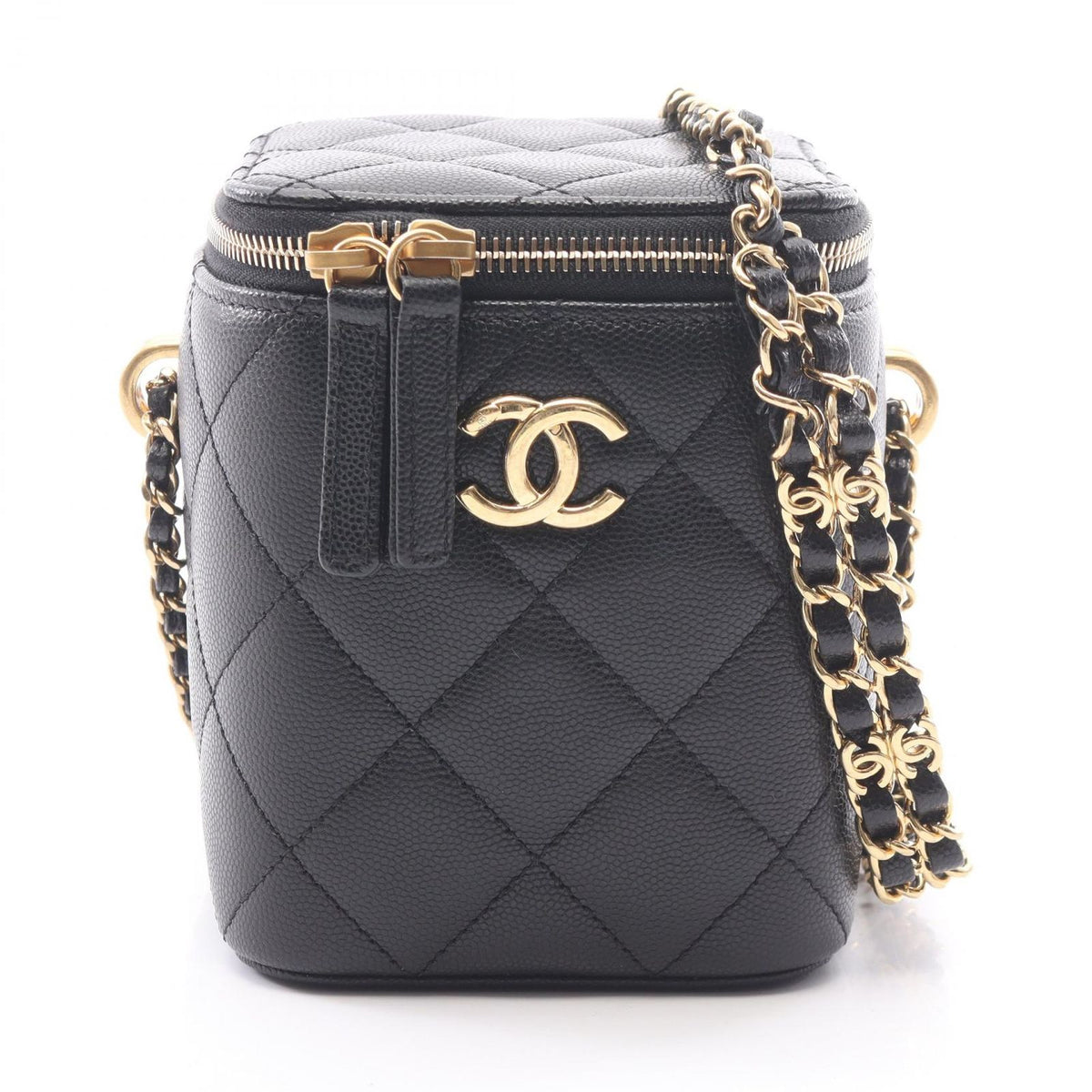 Chanel Shoulder Bag Quilted Vanity Black Caviar Leather Chain