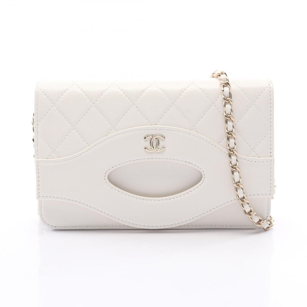 Chanel Shoulder Bag Quilted White Leather Chain Wallet