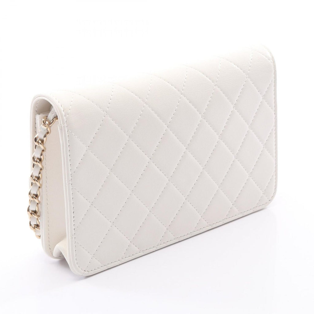 Chanel Shoulder Bag Quilted White Leather Chain Wallet — view 2