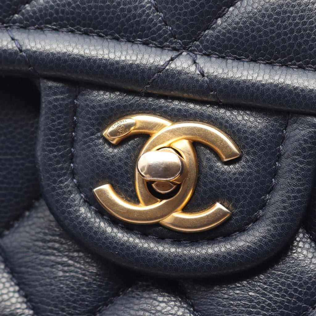 Chanel Shoulder Bag Quilted Navy Caviar Leather Small Chain — view 6
