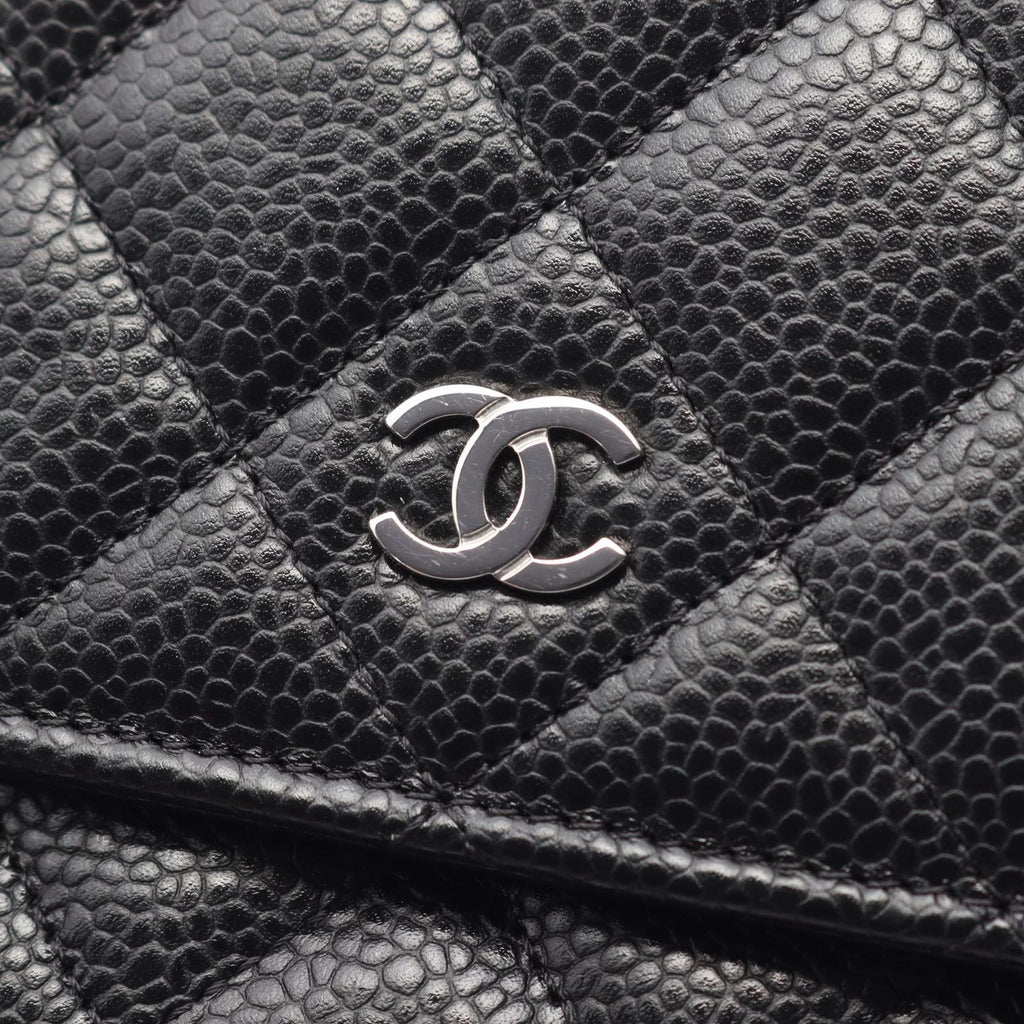 Chanel Shoulder Bag Quilted Black Caviar Leather Chain Wallet — view 8