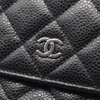 Chanel Shoulder Bag Quilted Black Caviar Leather Chain Wallet — view 8
