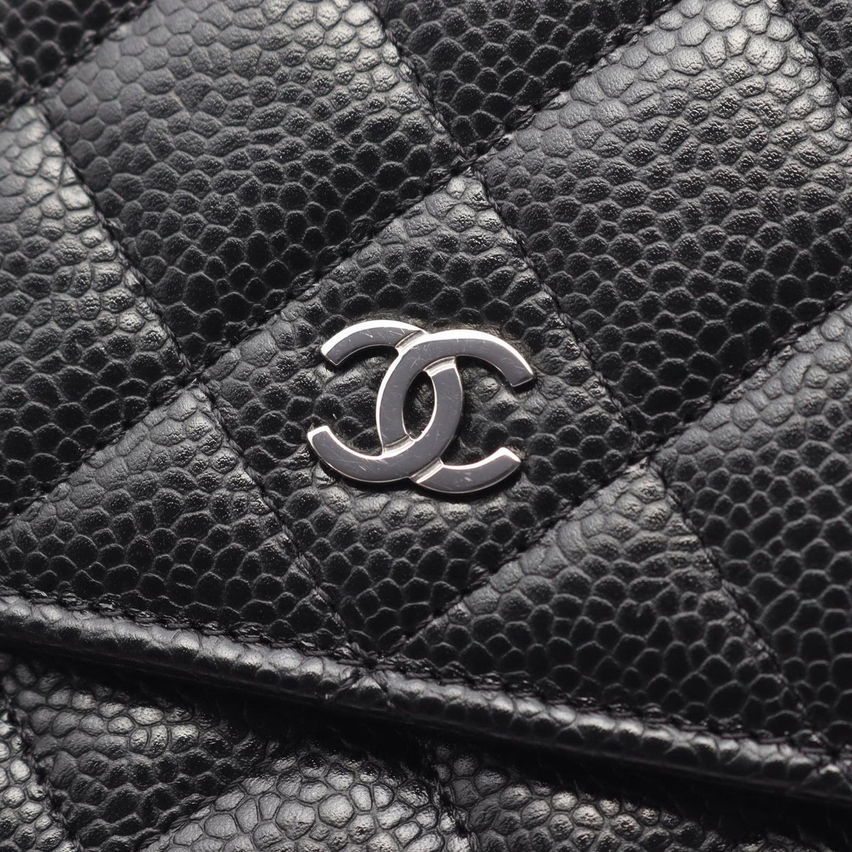 Chanel Shoulder Bag Quilted Black Caviar Leather Chain Wallet — view 8