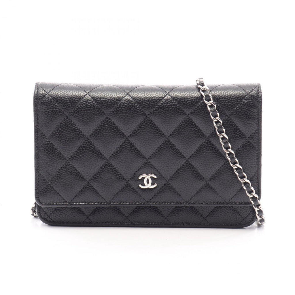 Chanel Shoulder Bag Quilted Black Caviar Leather Chain Wallet