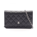 Chanel Shoulder Bag Quilted Black Caviar Leather Chain Wallet