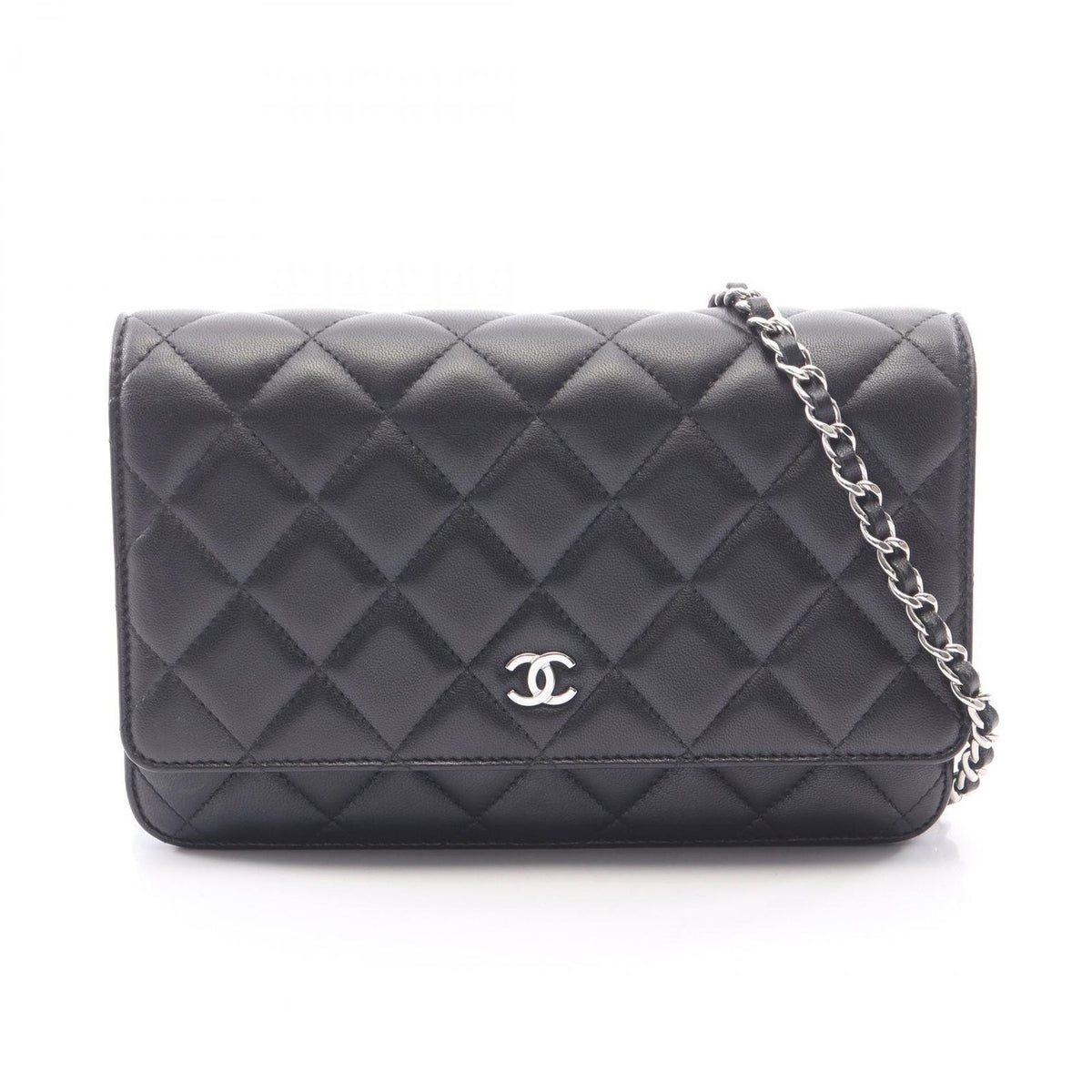Chanel Shoulder Bag Quilted Black Lambskin Chain Wallet